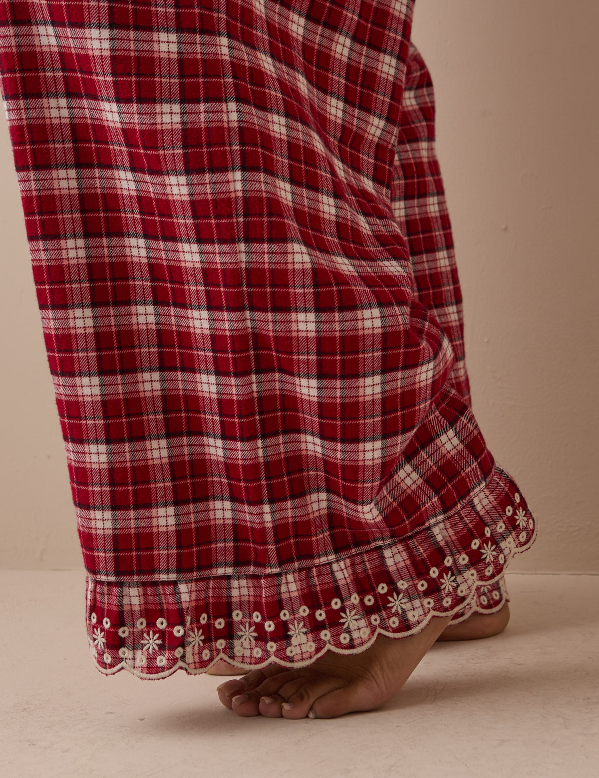 Red Check Broderie Hem Pyjama Bottoms