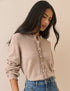 Beige Wool-Blend Crochet Trim Crew Neck Cardigan