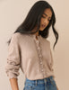 Beige Wool-Blend Crochet Trim Crew Neck Cardigan