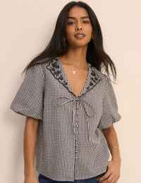 Black and White Gingham Puff Sleeve Isla Top