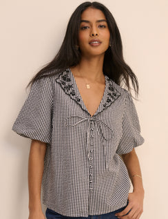 Black and White Gingham Puff Sleeve Isla Top