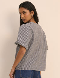 Black and White Gingham Puff Sleeve Isla Top