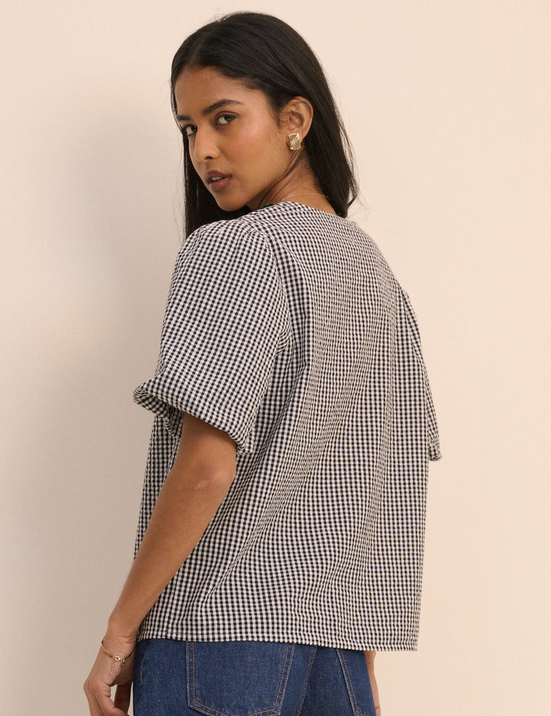 Black and White Gingham Puff Sleeve Isla Top