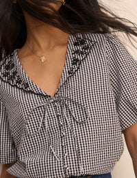 Black and White Gingham Puff Sleeve Isla Top