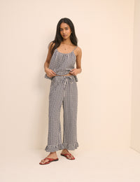 Navy Gingham Wide Leg Sia Trousers