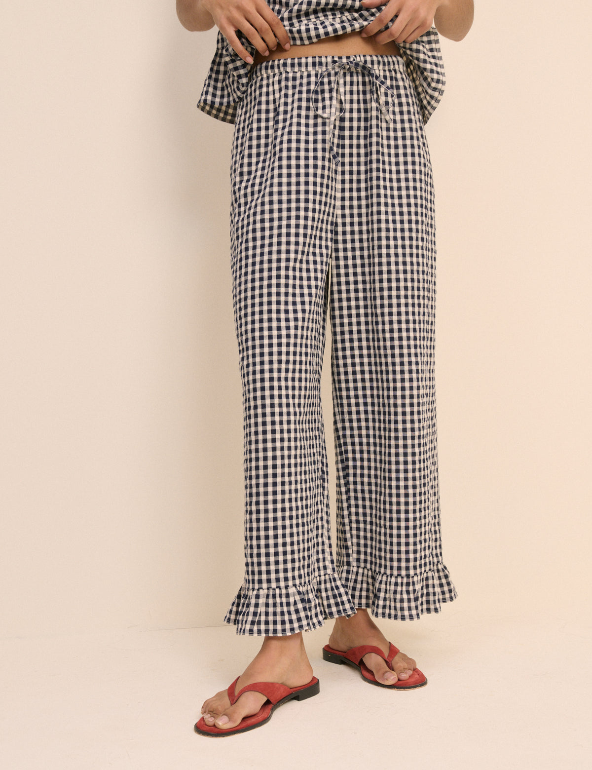 Navy Gingham Wide Leg Sia Trousers