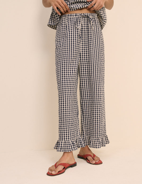 Navy Gingham Wide Leg Sia Trousers