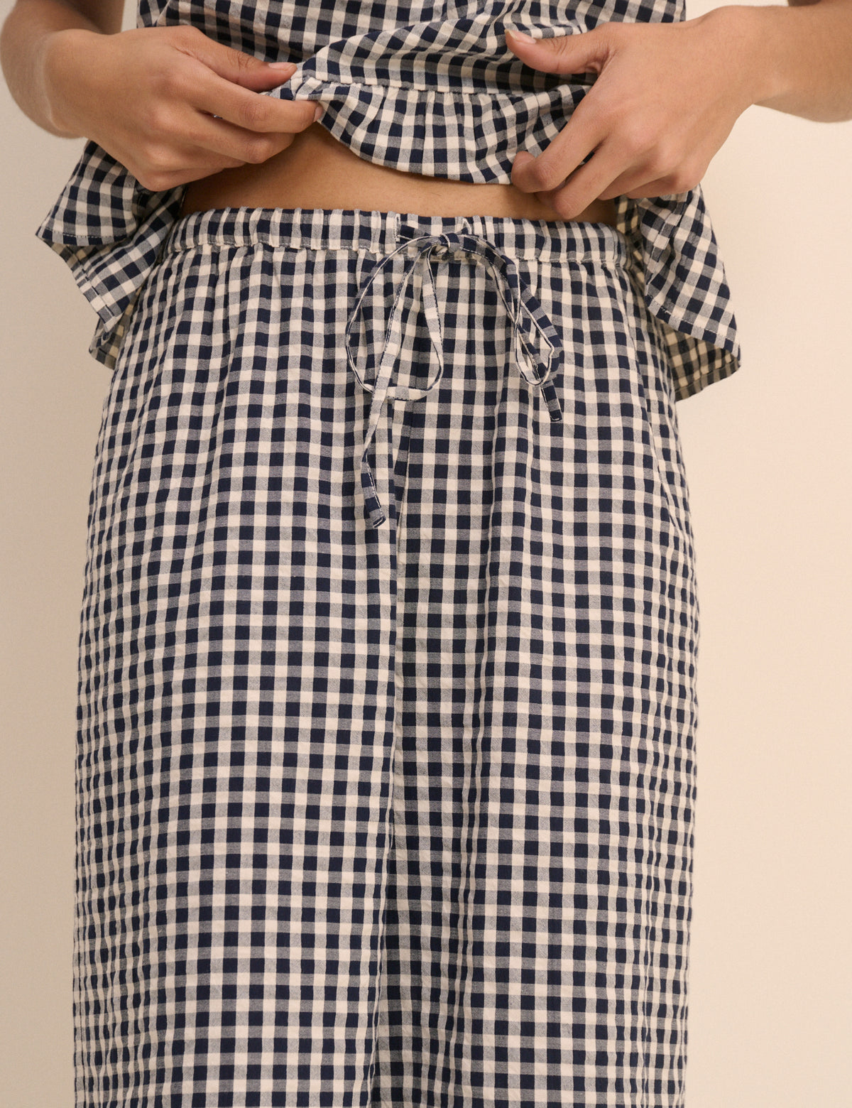 Navy Gingham Wide Leg Sia Trousers