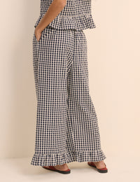 Navy Gingham Wide Leg Sia Trousers