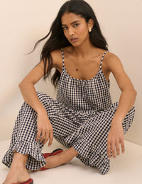 Navy Gingham Wide Leg Sia Trousers