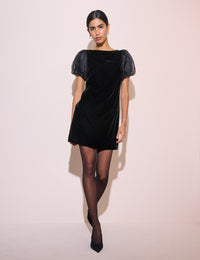 Black Puff Sleeve Velvet Roxy Mini Dress