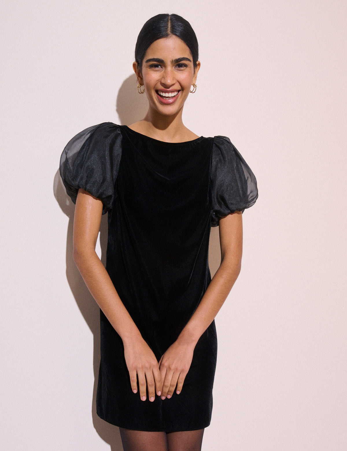 Black Puff Sleeve Velvet Roxy Mini Dress