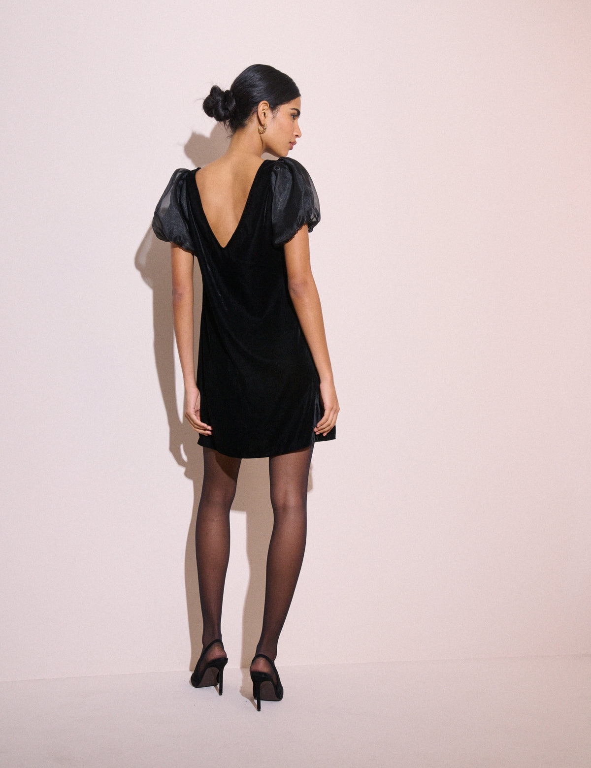 Black Puff Sleeve Velvet Roxy Mini Dress