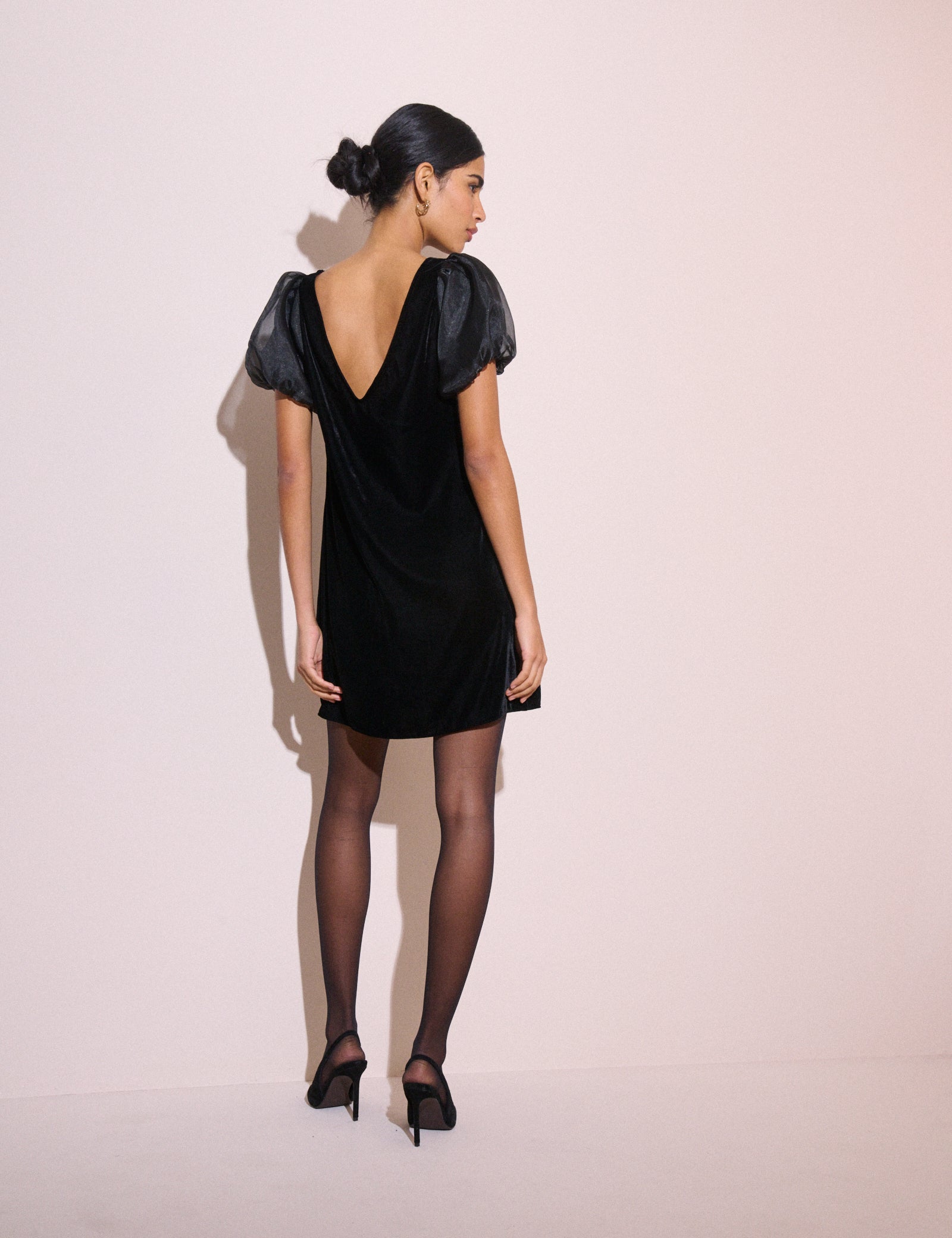 Black Puff Sleeve Velvet Roxy Mini Dress