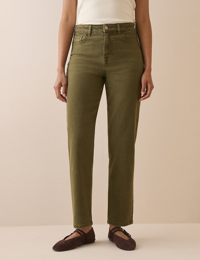 Khaki Mid Rise Camden Tapered Jeans