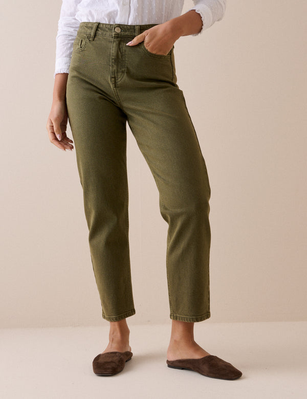 Khaki High Rise Camden Tapered Jeans