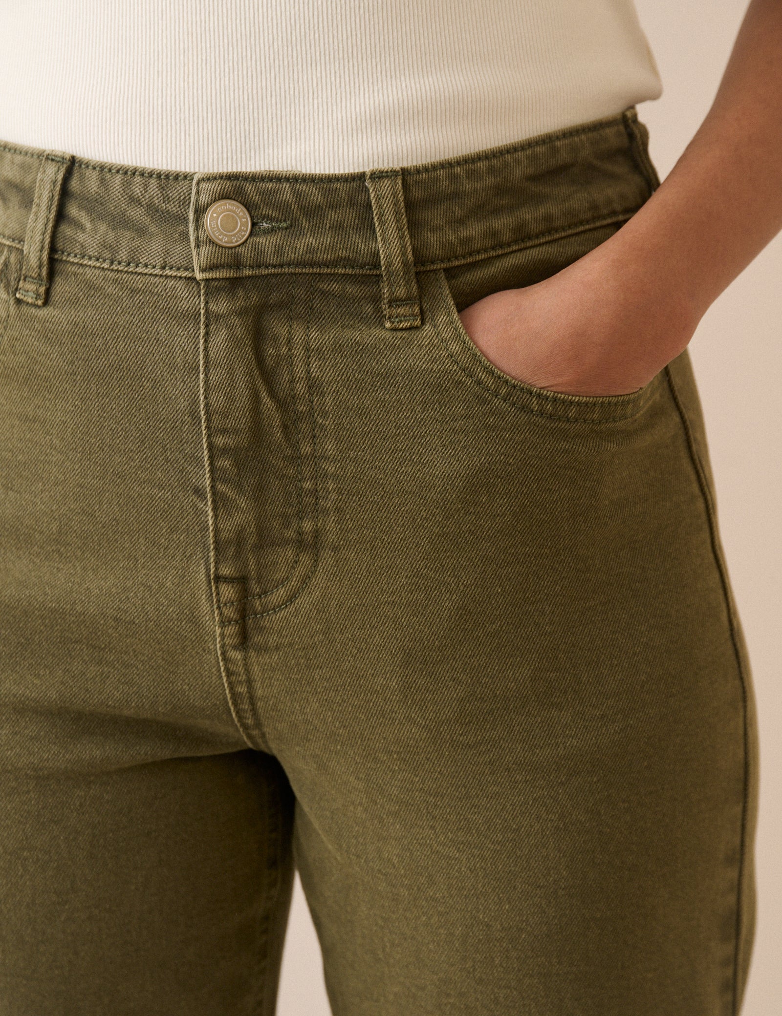 Khaki Mid Rise Camden Tapered Jeans