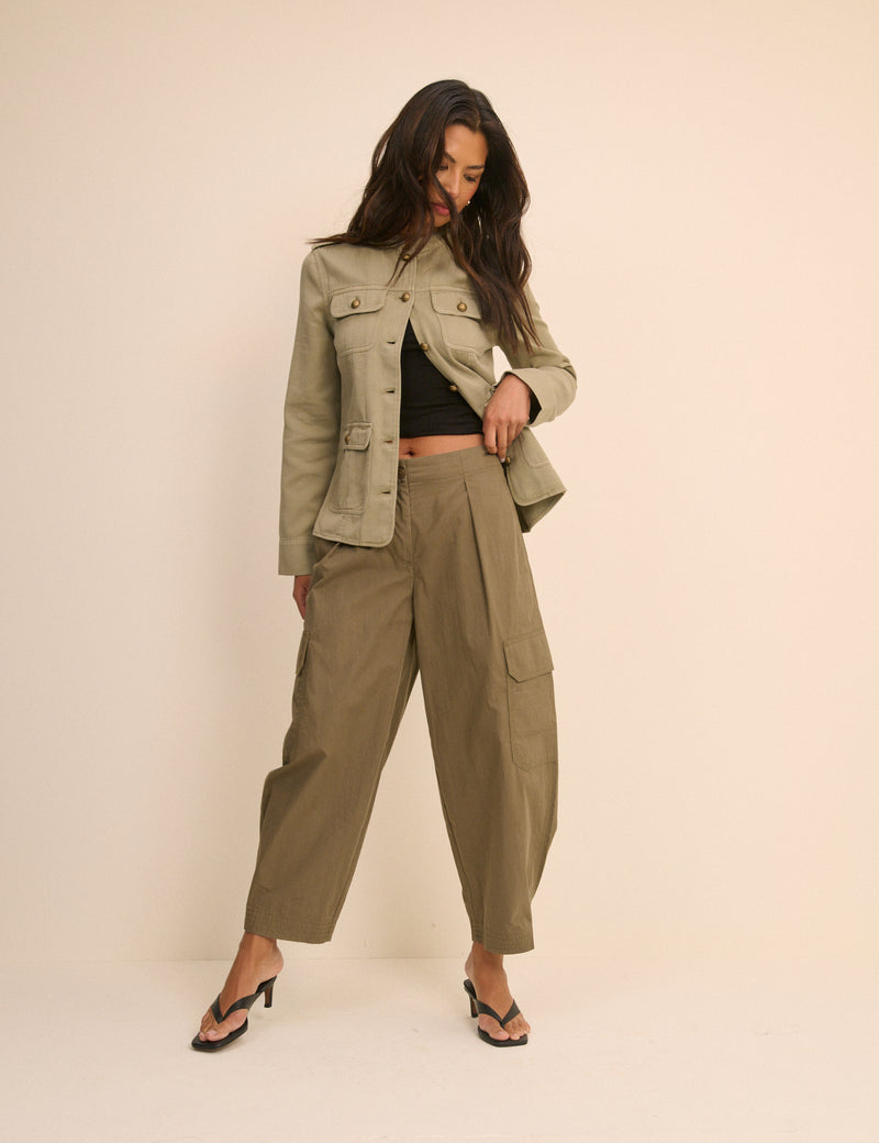 Sage Green Denim Military Jacket