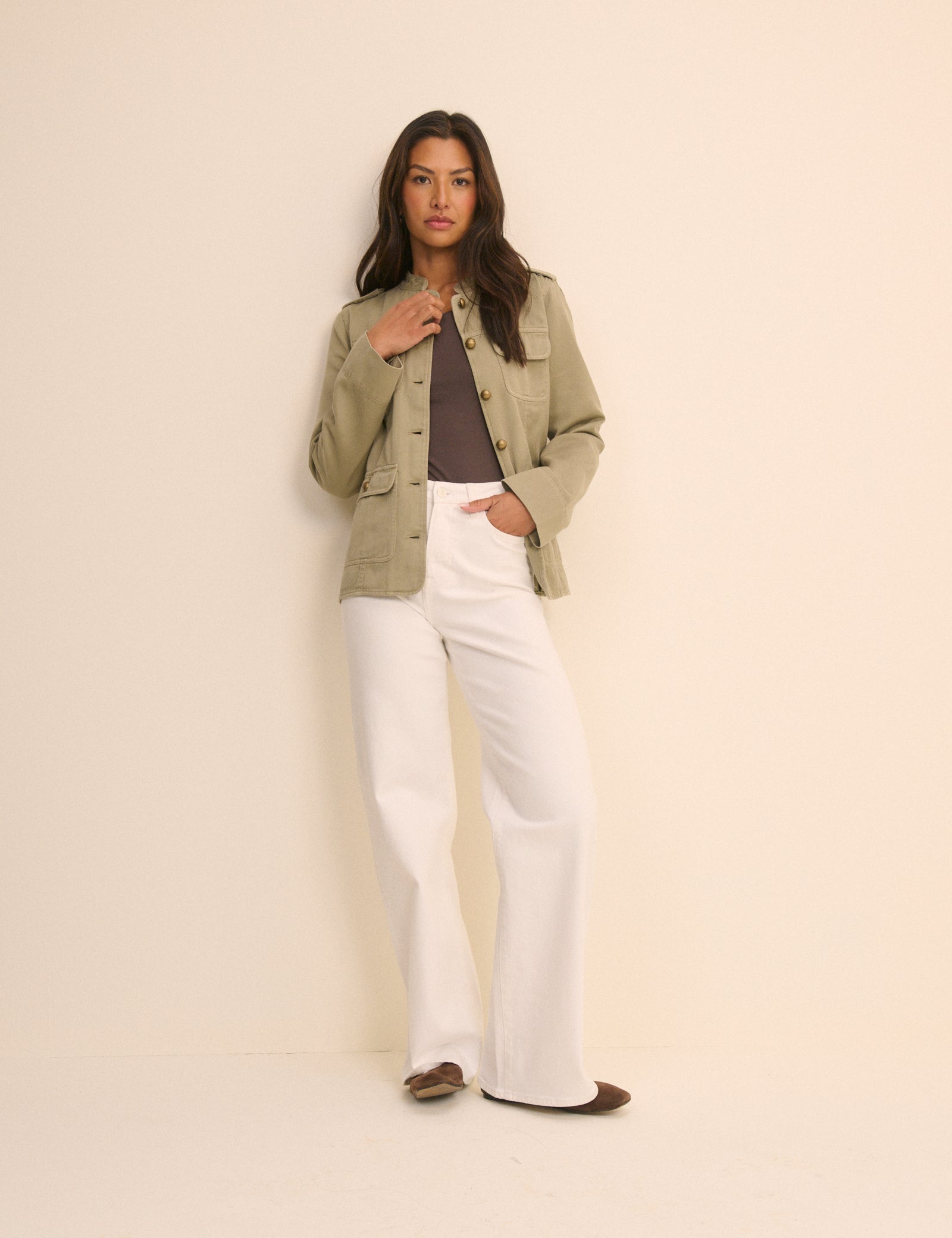 Sage Green Denim Military Jacket