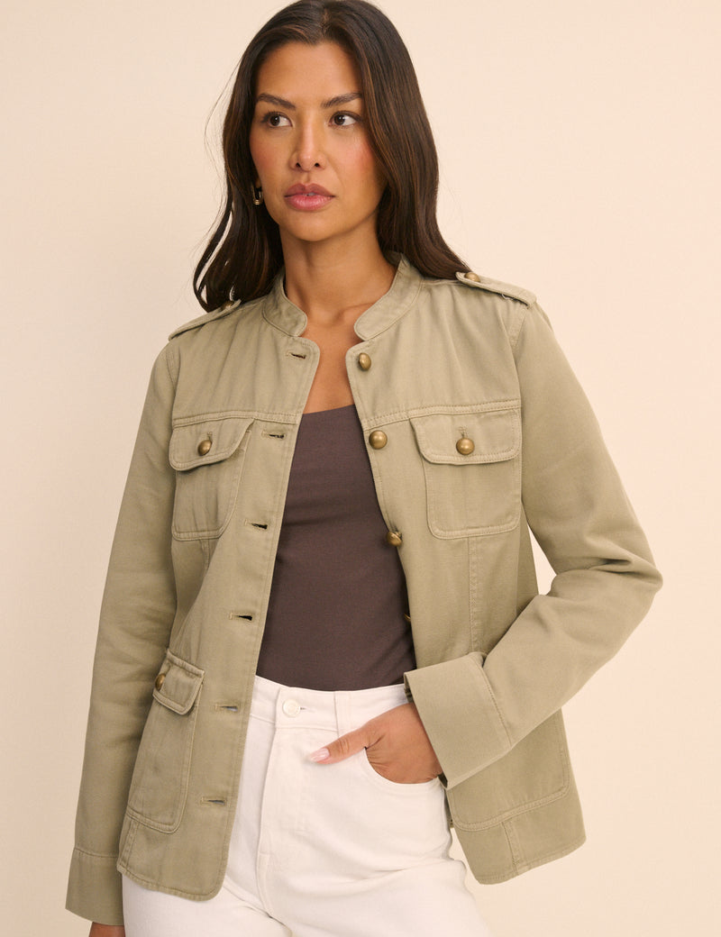 Sage Green Denim Military Jacket