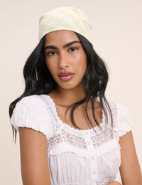 Green and White Gingham Printed Square Scarf