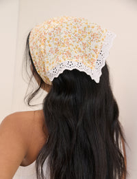 Yellow Ditsy Floral Lace Trim Triangle Scarf