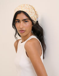 Yellow Ditsy Floral Lace Trim Triangle Scarf