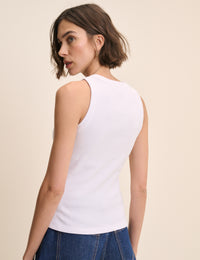 White Heart Embroidered Ribbed Racer Vest