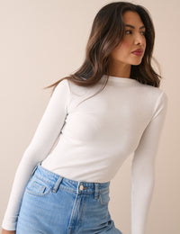 White Rib Jersey Long Sleeve Top