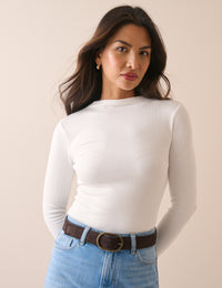 White Rib Jersey Long Sleeve Top