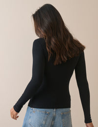 Black Ribbed Boat Neck Jersey Top