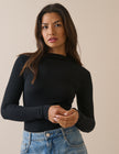 Black Ribbed Boat Neck Jersey Top
