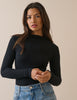 Black Ribbed Boat Neck Jersey Top