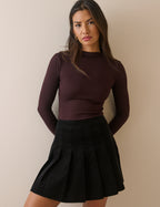 Chocolate Brown Ribbed Long Sleeve Top