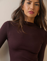 Chocolate Brown Ribbed Long Sleeve Top