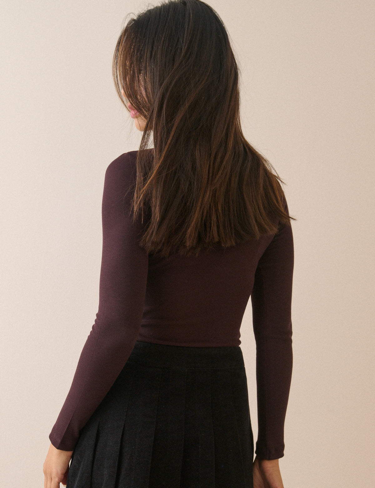 Chocolate Brown Ribbed Long Sleeve Top
