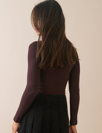 Chocolate Brown Ribbed Long Sleeve Top