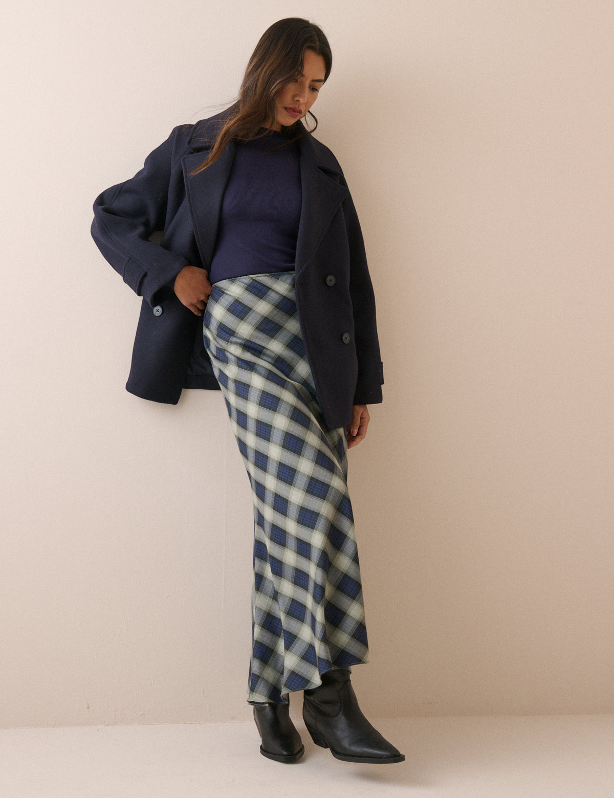 Navy Rib Jersey Long Sleeve Top