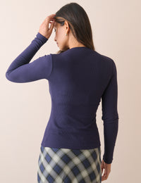 Navy Rib Jersey Long Sleeve Top
