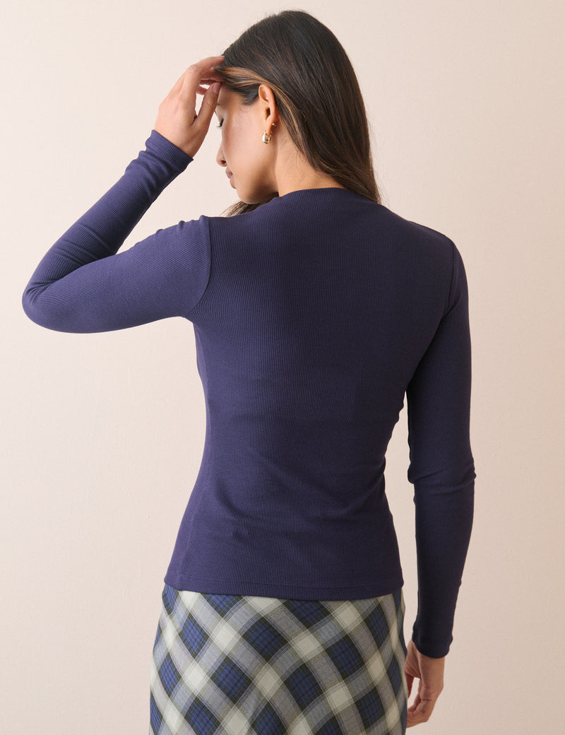 Navy Rib Jersey Long Sleeve Top