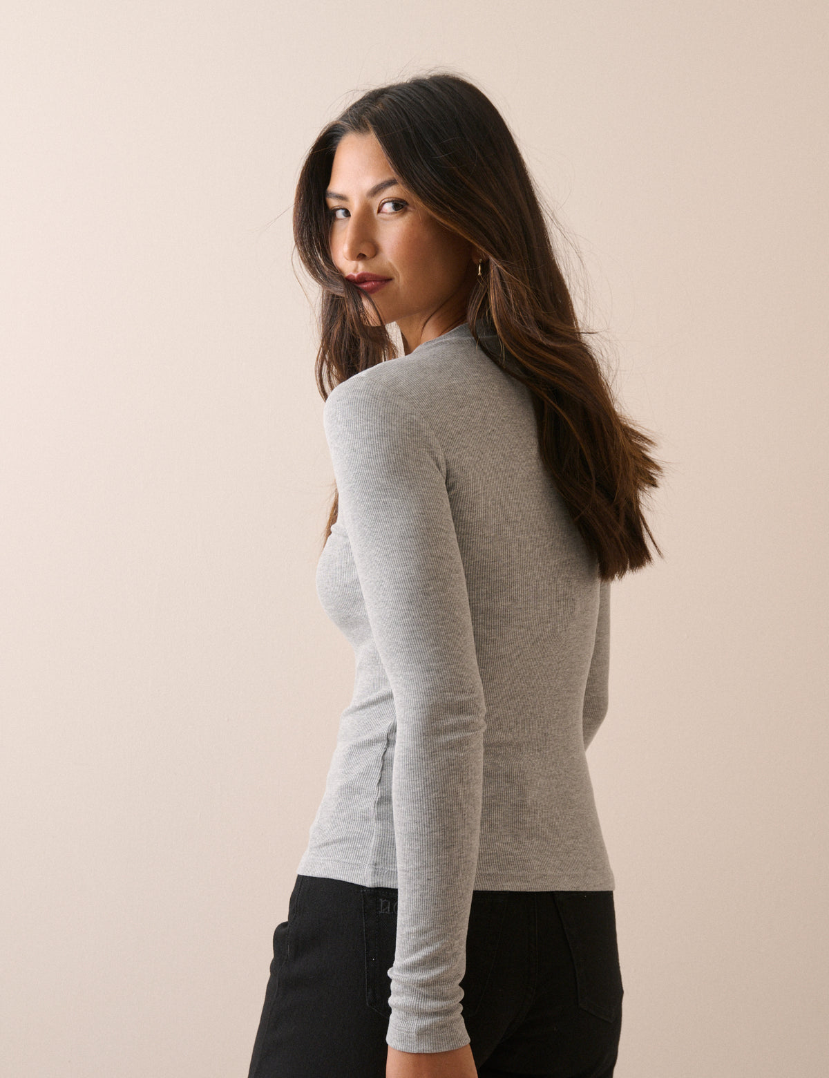 Grey Marl Rib Jersey Long Sleeve Top