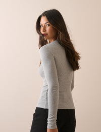Grey Marl Rib Jersey Long Sleeve Top