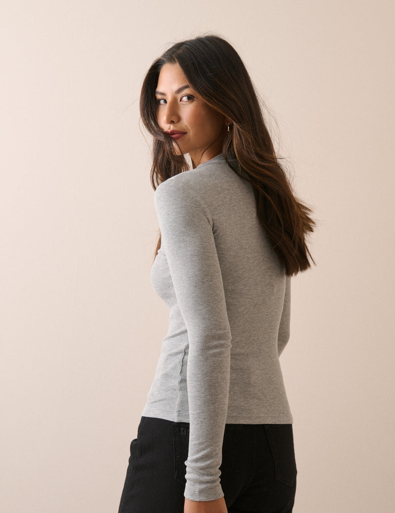 Grey Marl Rib Jersey Long Sleeve Top