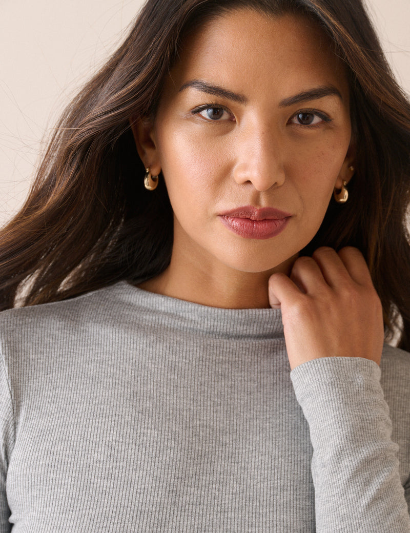 Grey Marl Rib Jersey Long Sleeve Top