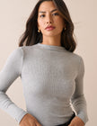 Grey Marl Rib Jersey Long Sleeve Top