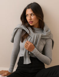 Grey Marl Rib Jersey Long Sleeve Top