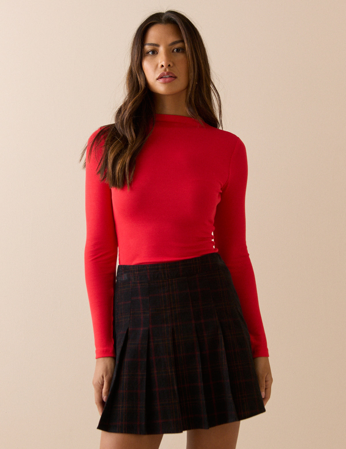 Red Rib Jersey Long Sleeve Top