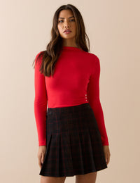 Red Rib Jersey Long Sleeve Top