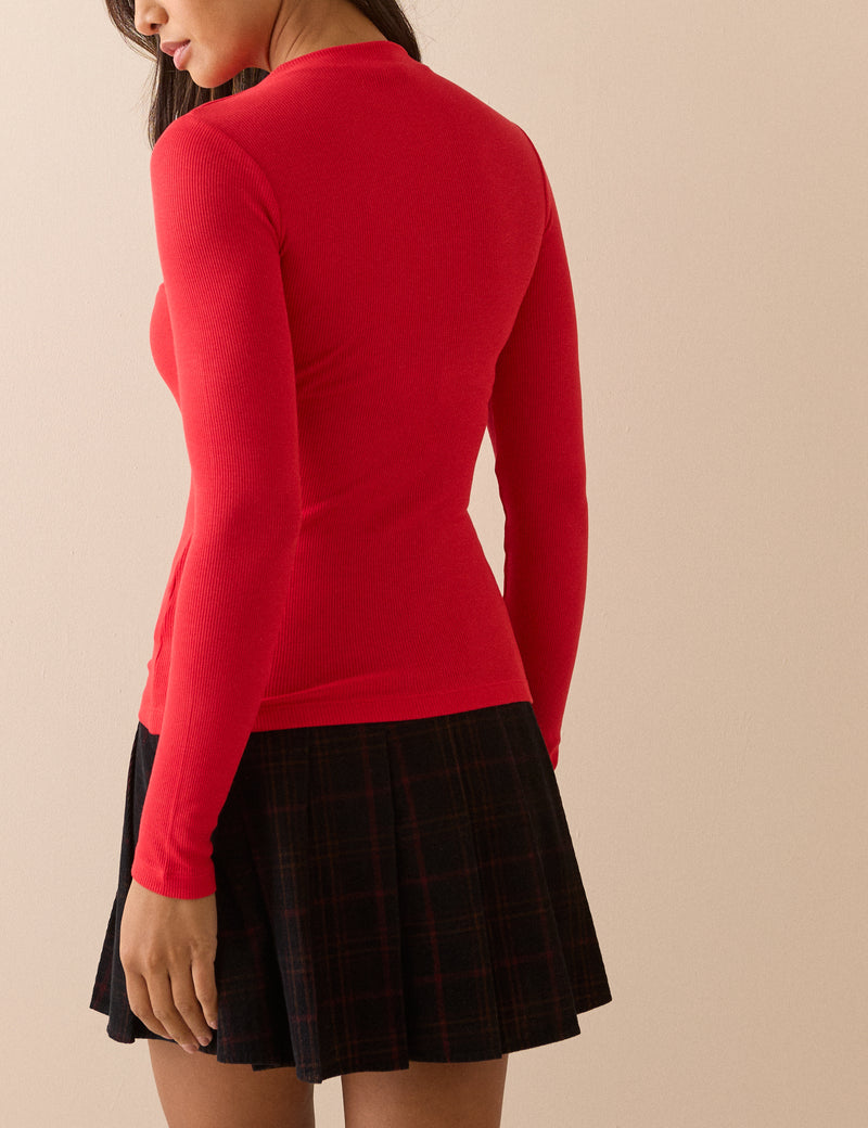 Red Rib Jersey Long Sleeve Top