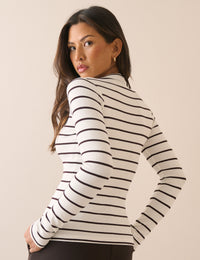 Brown and White Striped Ribbed Jersey Top